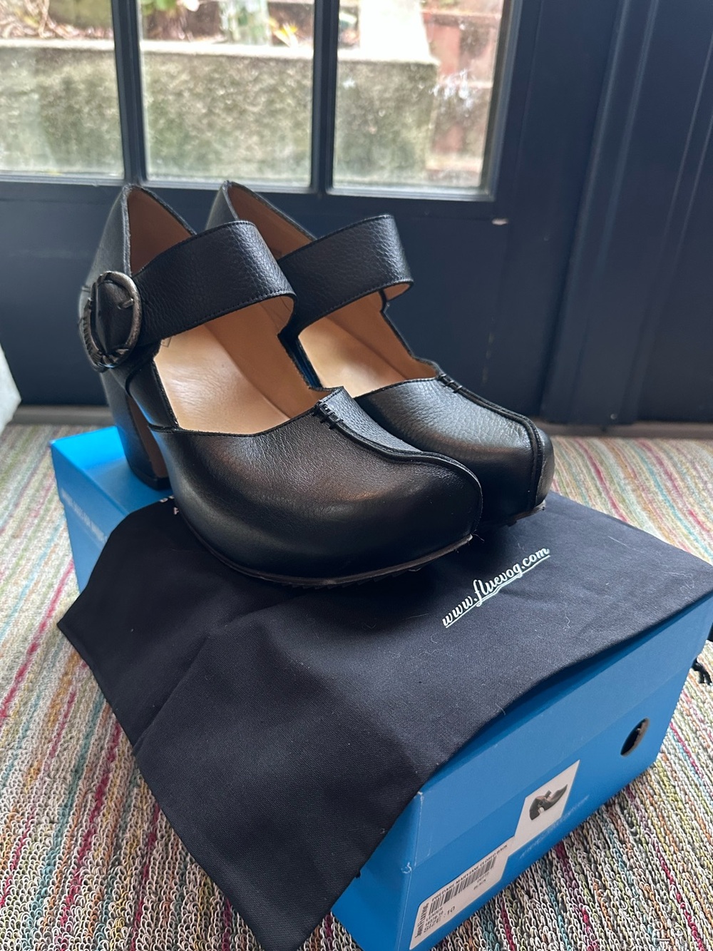 Fluevog NEW IN BOX Prepare Leader black pebbled leather platform MJ heel -10 - Picture 2 of 16